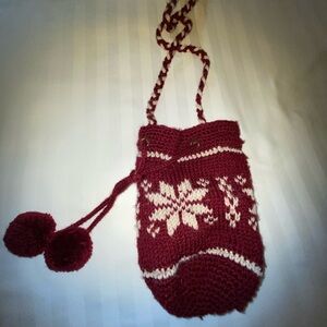Roxi Burgundy and Cream Knit Crossbody Bag small